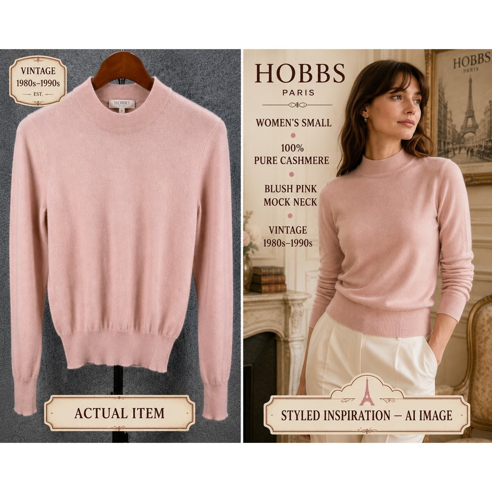 Hobbs Paris Sweater Women Cashmere Mock Neck Blush Pink S Excellent Vintage 90s
